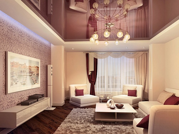 Натяжные потолки в гостиной