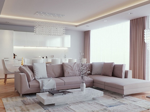 Натяжные потолки в гостиной