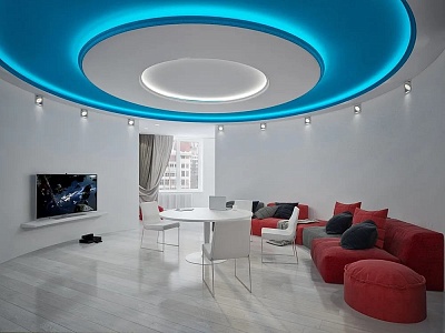Натяжные потолки со световыми линиями