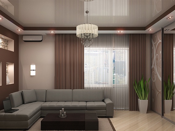 Натяжные потолки в гостиной